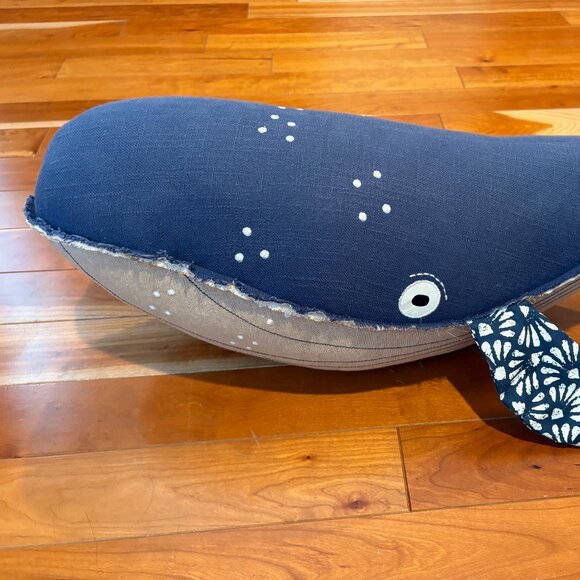 Pottery Barn Kids Organic Whale Plush Pillow Nautical Toy Blue Linen 35” - Large - Picture 2 of 8